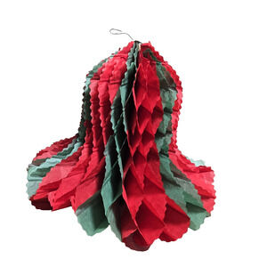 Vintage Green & Red Tissue 20" Bell Expandable Honeycomb Made in USA Retro
